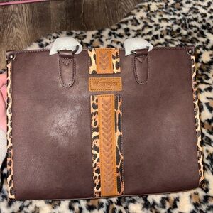 Wrangler Leopard Accent Brown Tote